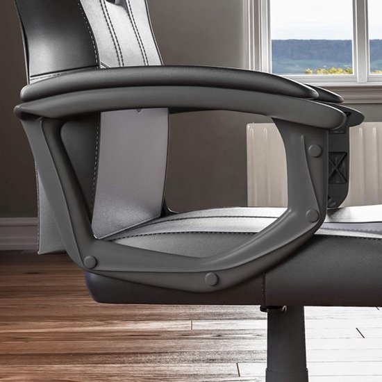 Racing Gaming Stoel met Verstelbare Hoogte en Armleuningen, PU Kunstleer, 360° Draaibaar, Zwart/Grijs — afbeelding 3