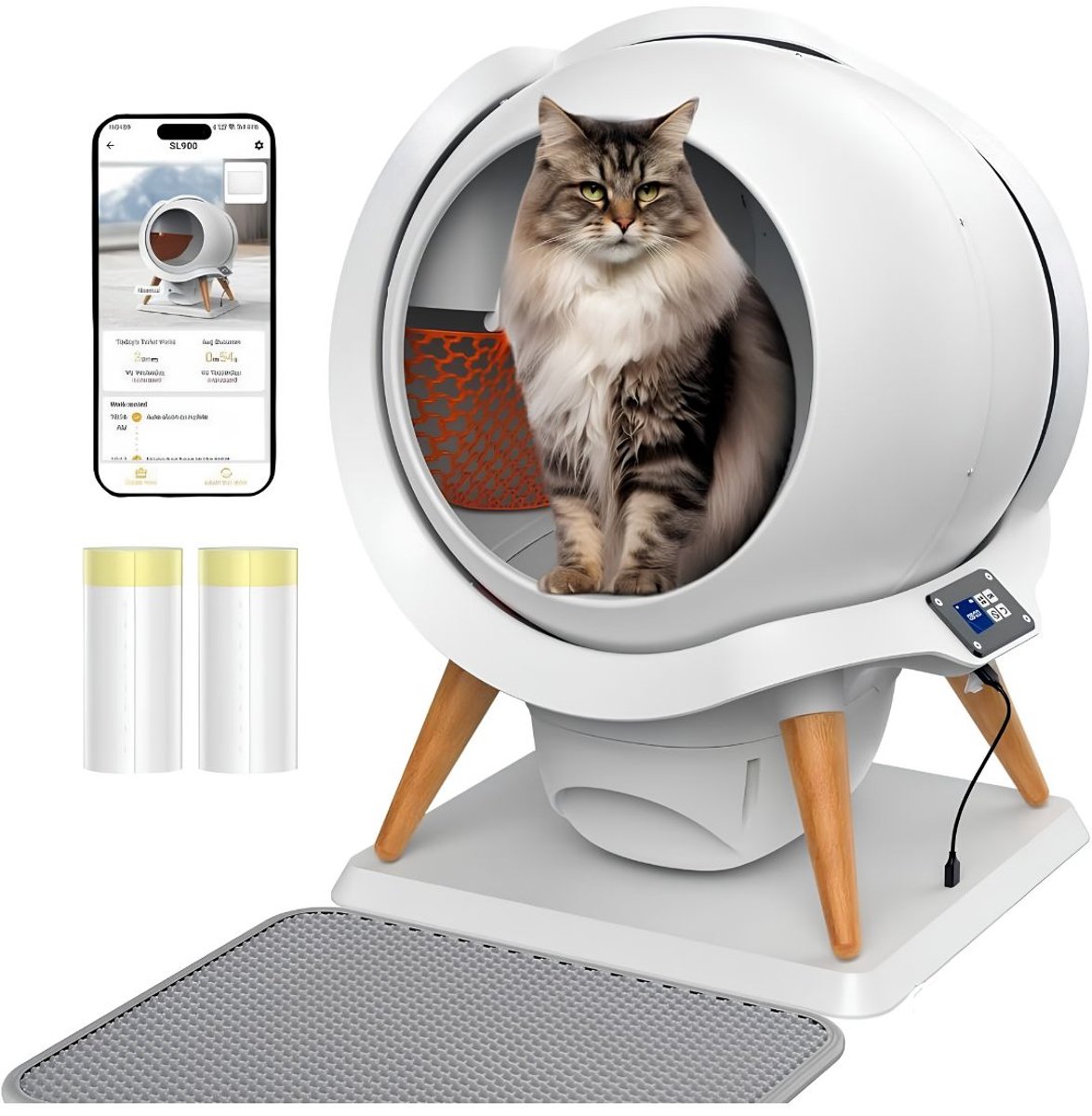 TYR® Zelfreinigende Kattenbak - Kattenbakmat - Ellenpent - Sensor - Wit en Grijs - 60cm x 58cm x 63cm