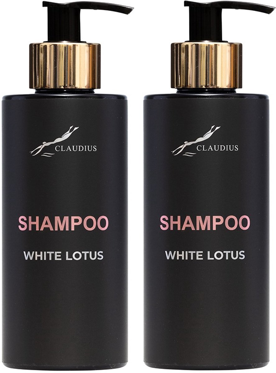 Shampoo White Lotus 300 ml - met gouden pomp - zwarte fles - set van 2 stuks - Voordeelverpakking
