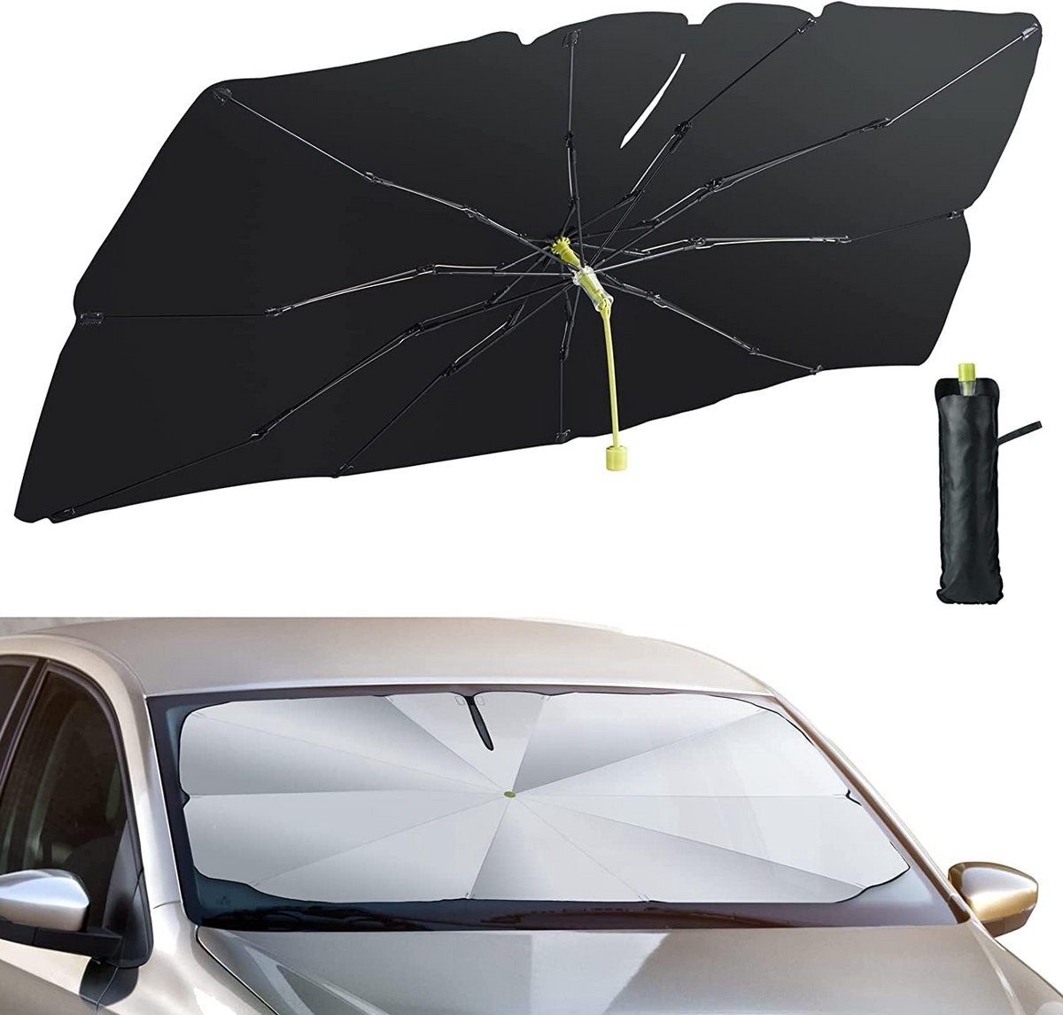 Zonnescherm voor Auto, Opvouwbaar Autozonnescherm voor Voorruit 140 x 75 cm, Zonneklep Zonwering UV-bescherming en Warmte-isolatie, Geschikt voor de Meeste Auto's, SUV's en Vrachtwagens