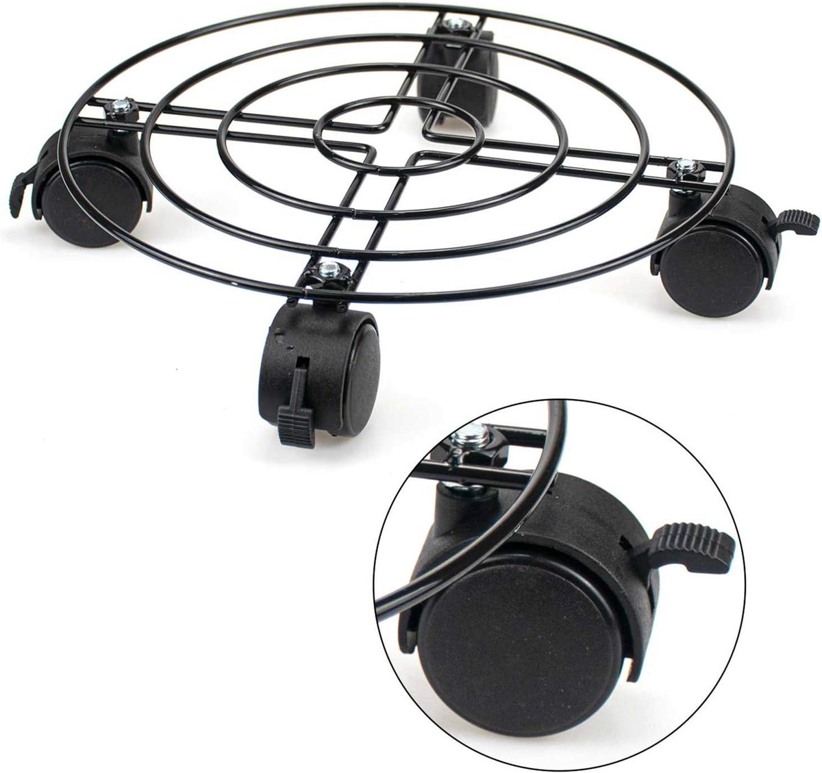 lanten Rolbord 10 -5 inch met Wielen - Ronde Metalen Plantenroller voor Bloempotten - Verrijdbare Planten Onderzetter Set van 3 - Zwart