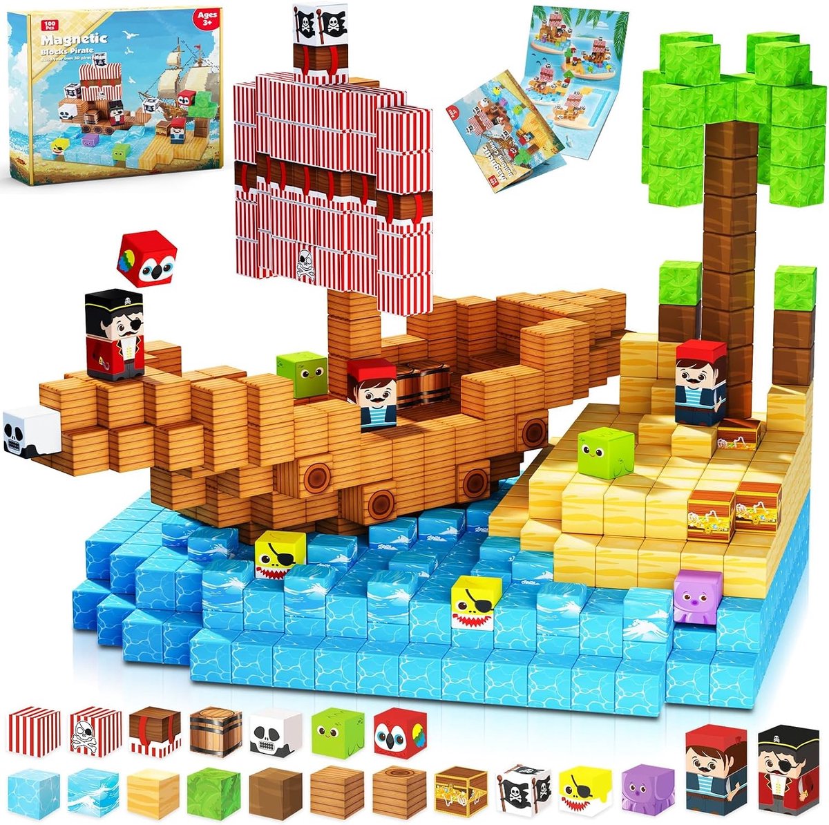 VONKELIOS®100 Stuks Magnetische Bouwblokken | Montessori‑speelgoed voor het bouwen van schepen en avontuurlijke constructies, paasgeschenk voor kinderen vanaf 4 jaar