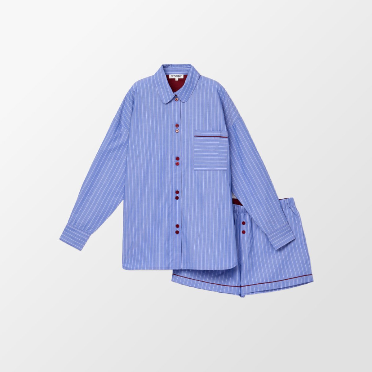 Woody pyjama meisjes/dames doorknoop - blauw gestreept - 262-10-WKA-W/951 - maat 176