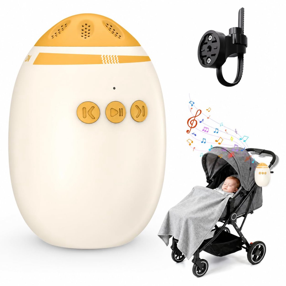 Namajunas - Baby Rocker - Oplaadbare - Automatisch Wiegen - Verstelbare snelheid - Stille motor - Met 11 Rustgevende Geluiden - 45 minuten timer - Met Bluetooth - White Noise Machine - Voor Kinderwagen en Buggy - Eivormig