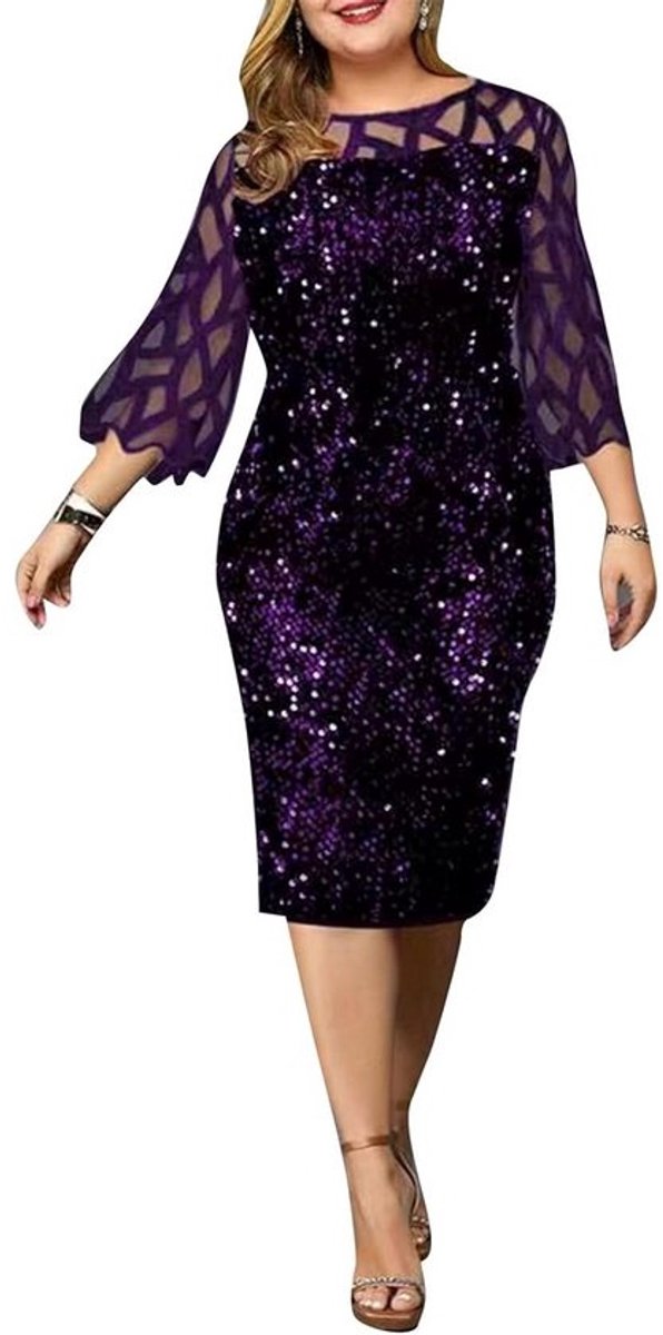 Grote Matten Dames Jurk Midi Wikkelmodel met Pailletten Bodycon Glitter Cocktailjurk