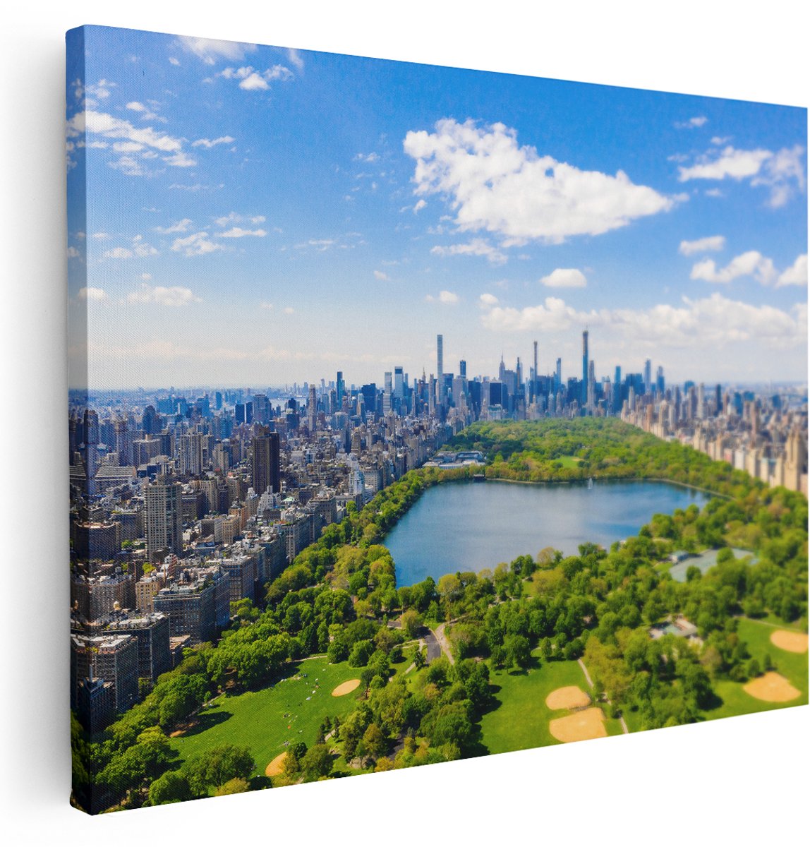 Artaza Canvas Schilderij Central Park In New York Met Wolkenkrabbers - 160x120 cm - Groot - Wanddecoratie Woonkamer - Schilderijen - Muurdecoratie