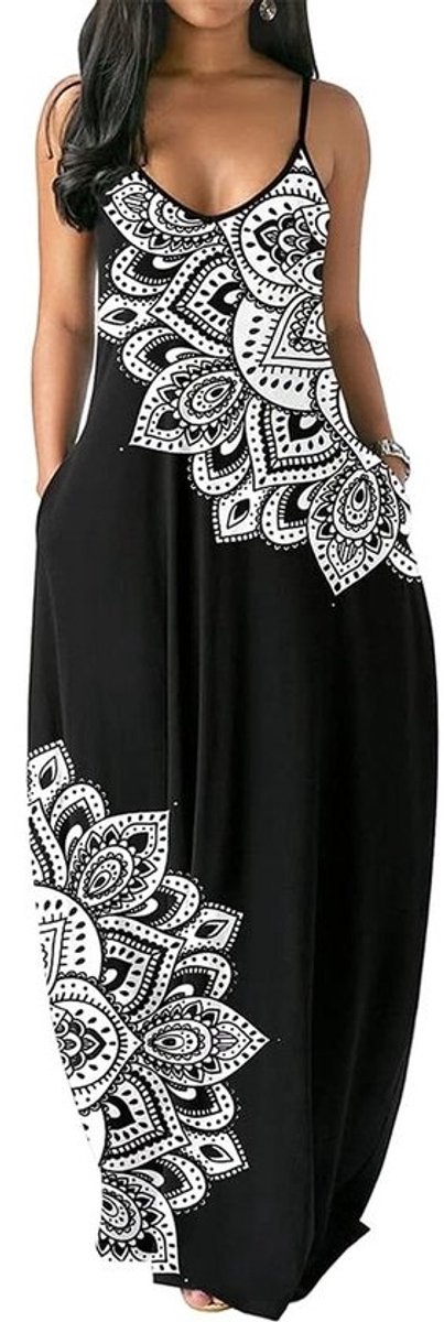 Zomerjurk Dames met Bloemen Mouwloos Maxi Jurk Elegante Lange Strandjurk
