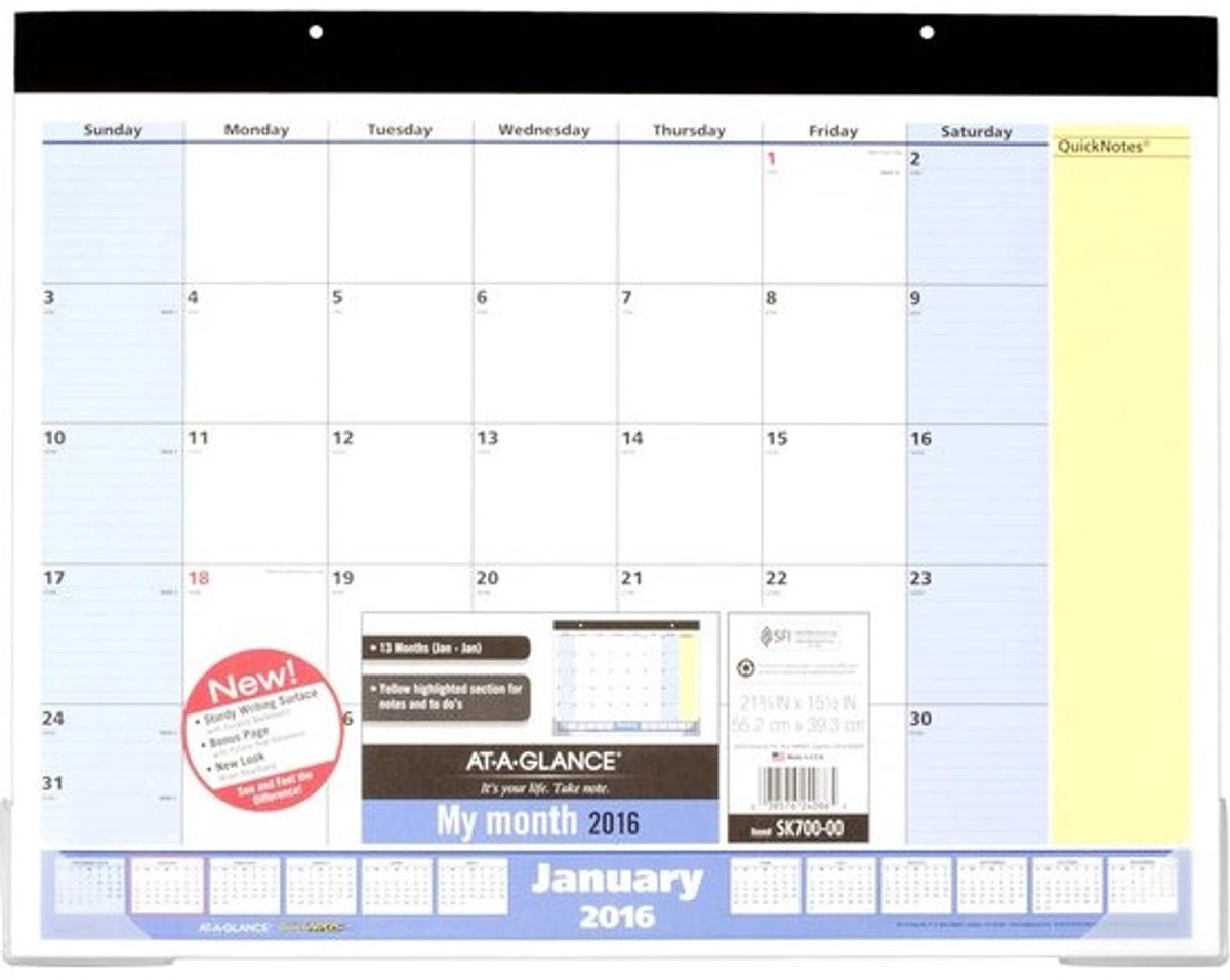 Bureauonderlegger kalender 2016 QuickNotes 21,75 x 15,5 inch paginaformaat