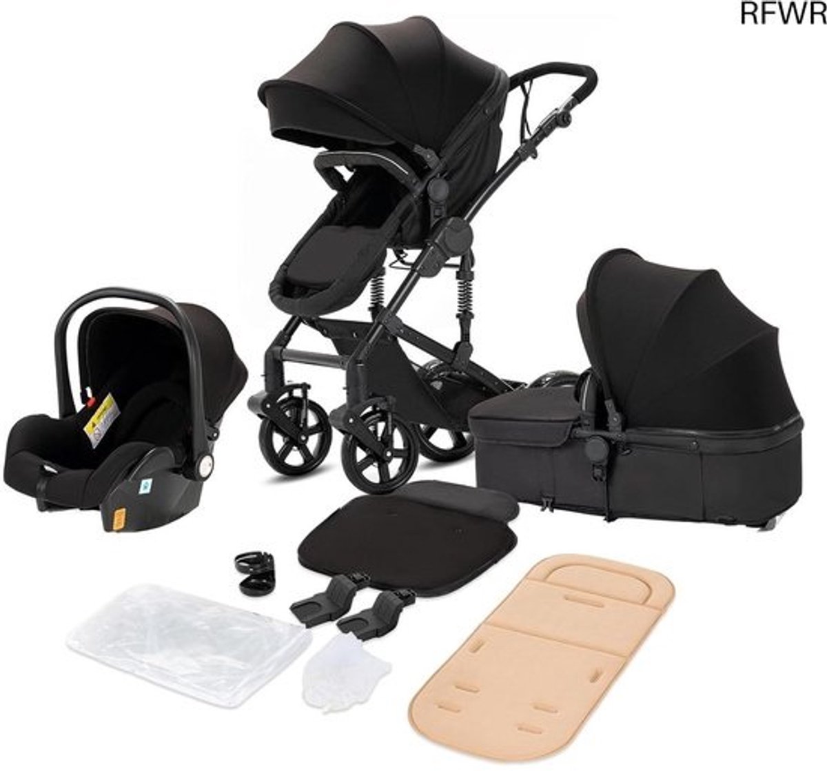 3-in-1 Kinderwagen voor Pasgeborenen - Multifunctionele en Duurzame Babywagen met Bidirectionele Stuur en Verstelbare Kap