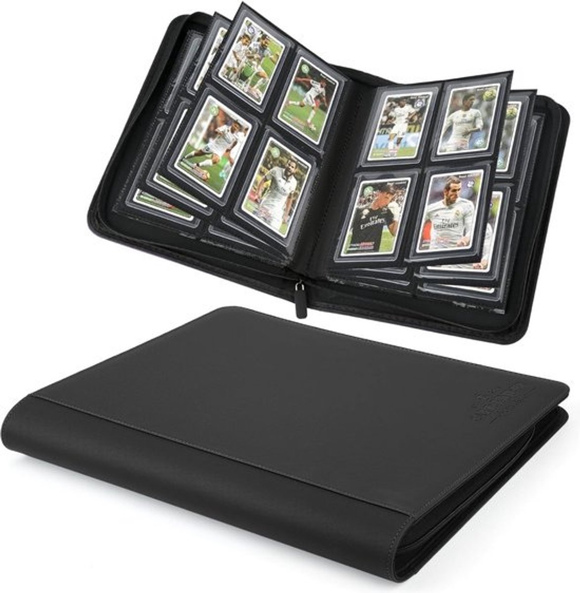 Card Holder 4-Vakken Binder - 128 Kaarten Bescherming - PVC-Vrij EVA - PU Leer - Hardcase - Rits - Dubbelzijdige Zakken - Standaard Formaat - Zwart