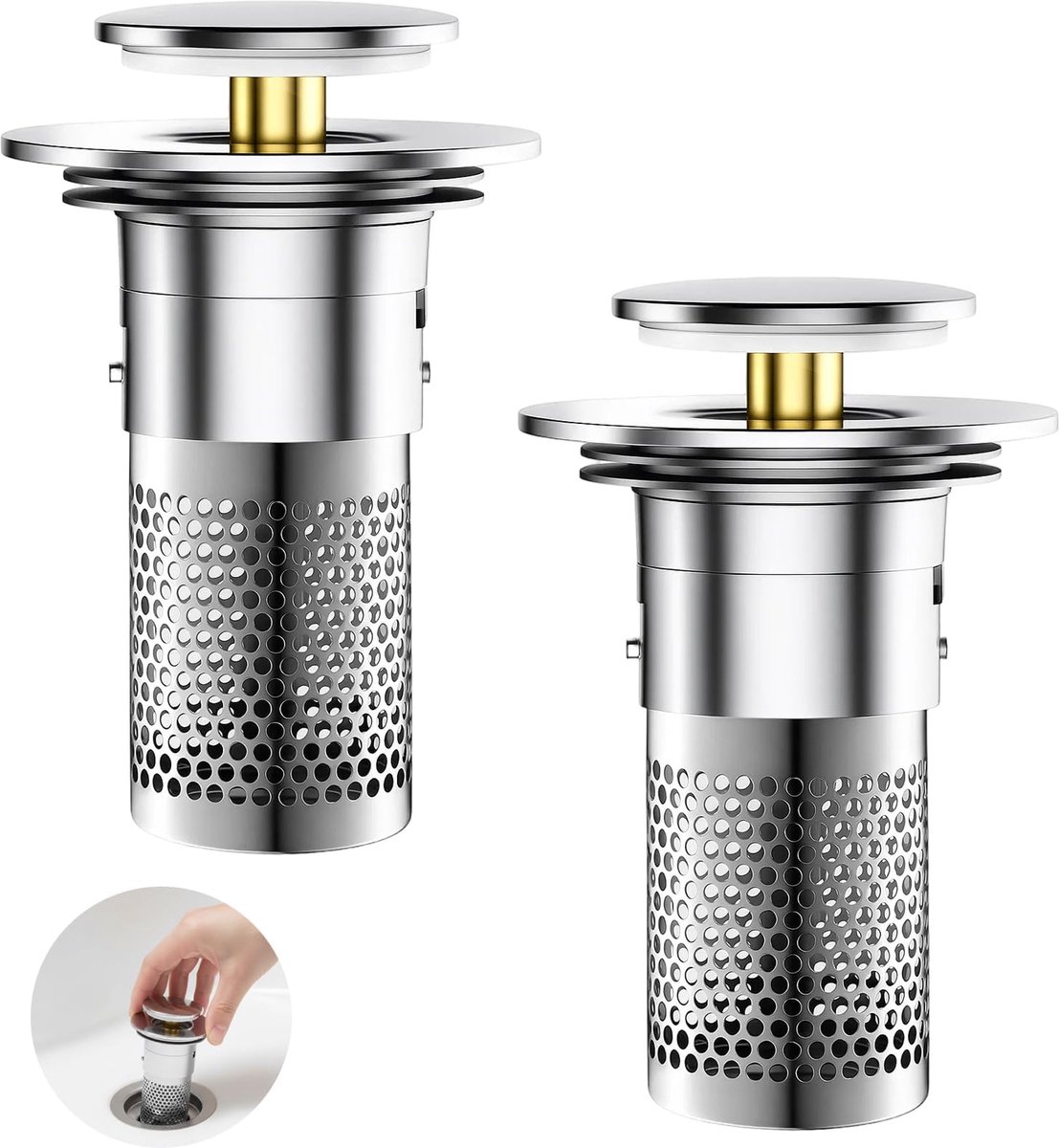 Wastafelstop - 3-in-1 Pop-Up met Zeef - Geschikt voor Spoelbakken en Wastafels - 2 Stuks - 32-40mm