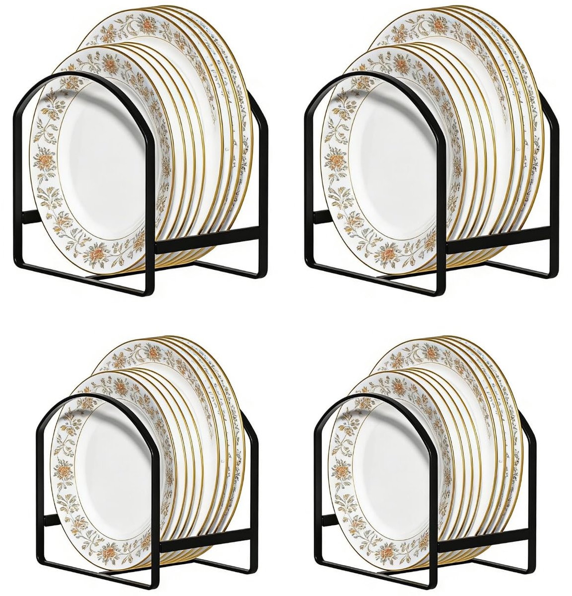 Metalen Bordenrek - Ruimtebesparend Verticaal - Voor opbergen en afdruipen in kast en op aanrecht - Zwart - 4 stuks (2x groot, 2x klein)
