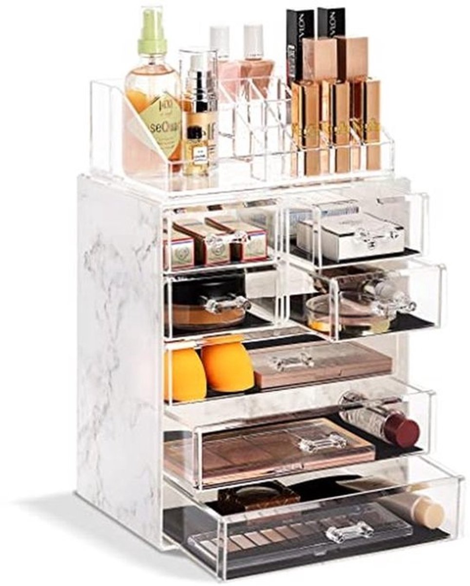 Transparante cosmetische make-up organizer met grote en kleine lades - Perfecte opslag voor make-up en sieraden