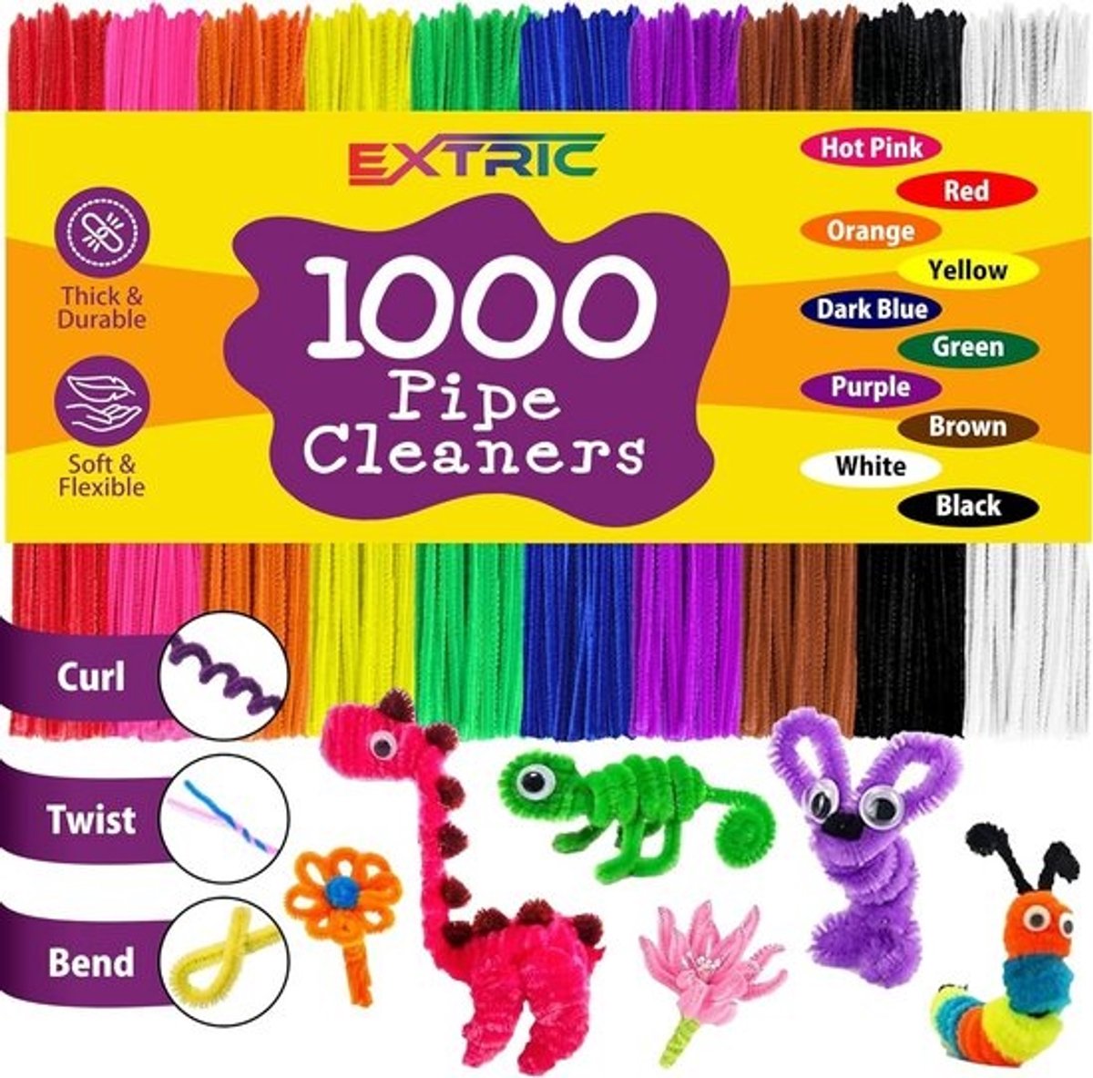 Pijpenreinigers - Chenillestengels Knutseldraad - Creatief Knutselen - 10 Verschillende Kleuren - 1000 stuks - Gekleurde Bundel