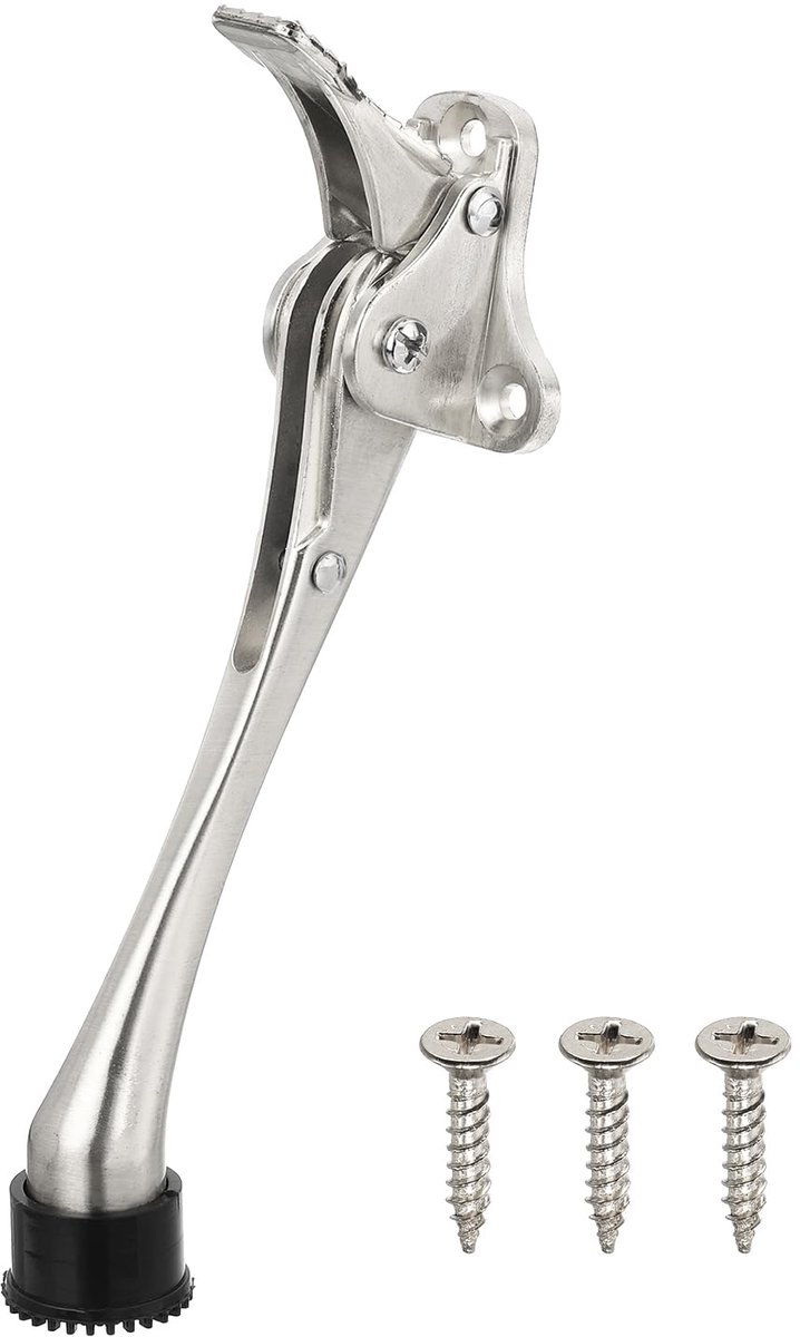 Metalen Deurstopper - Verstelbaar met Voetbediening en Antislip Rubberen Tip - Voor Schroefmontage aan Onderkant van de Deur - Binnen en Buiten - Zilver - 200mm