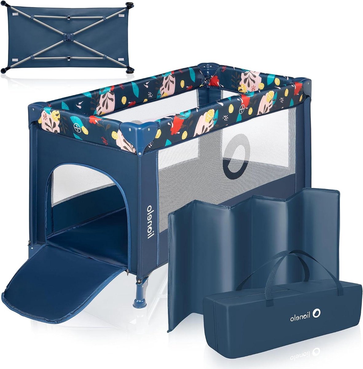 Reisbedje Opvouwbaar - Campingbedje Baby - Veilig Slapen - Met Matras - 125 x 65 cm - Donkerblauw