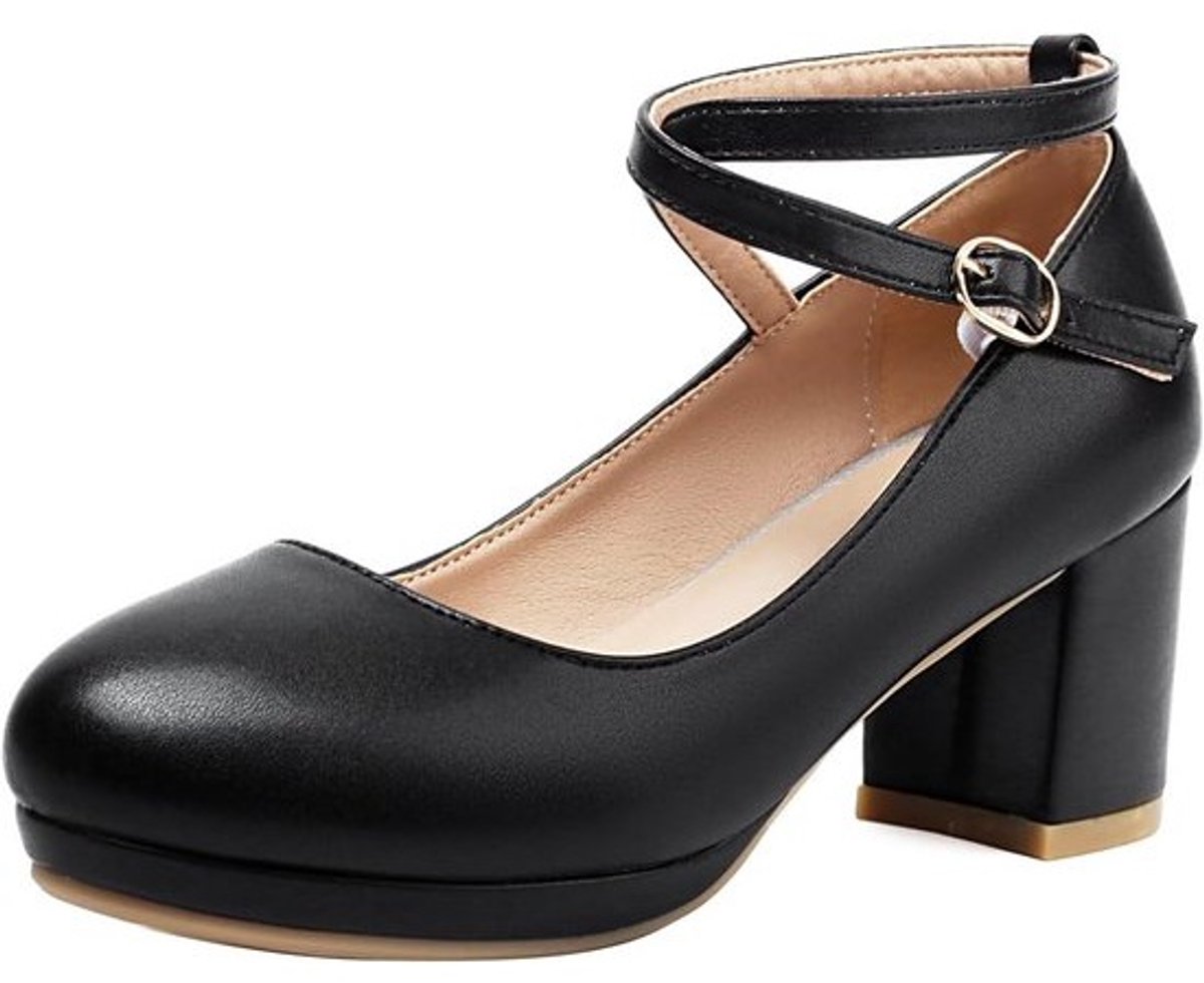 Elegante Pumps met Blokhak en Enkelbandje voor Dames - Comfortabele Kleine Hakken