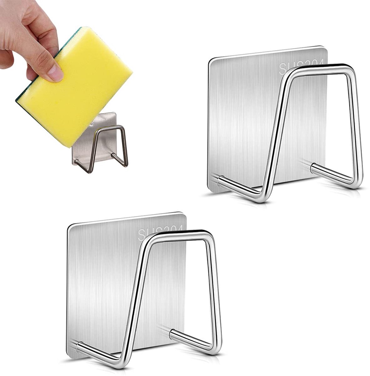 Sponshouder - Zelfklevend RVS - Zonder boren - Keuken spoelbak organizer - 2 stuks