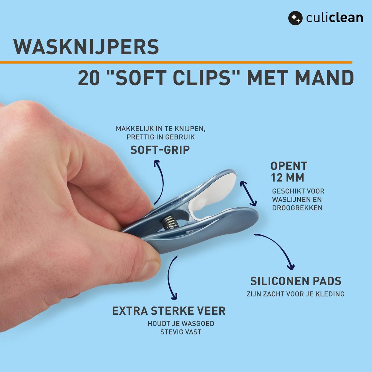 culiclean Wasknijpers met Mandje, 40 Stuks, zwart-wit, mand zwart - ShopVlot