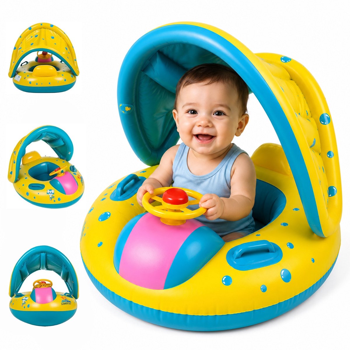 Mavenly® Babyfloat Baby Zwemband – Baby Zwemzitje met Stuur en Claxon – Opblaasbare Zwemring voor Baby’s – Baby Zwemband 0-24 Maanden – Kinder Float voor Zwembad en Waterpret