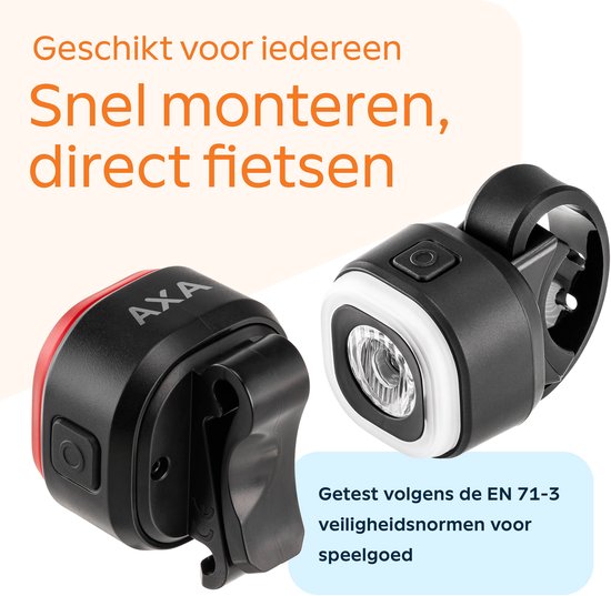AXA On USB fietsverlichting set – Oplaadbare koplamp en achterlicht – 30 lux koplamp – Geschikt voor dagelijks gebruik — afbeelding 5