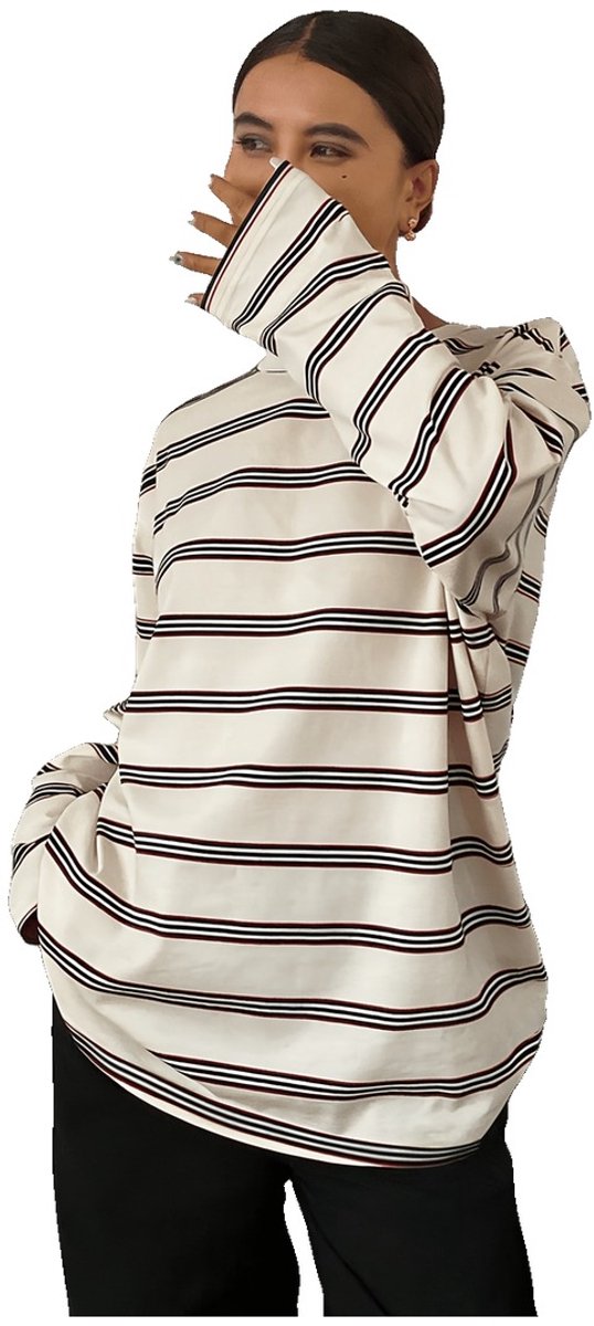 Currero Longsleeve Dames Oversized Lange Mouwen Shirt Roundneck Vrouwen Kleding T-Shirt Veelkleurig 2 Gemengde Kleur