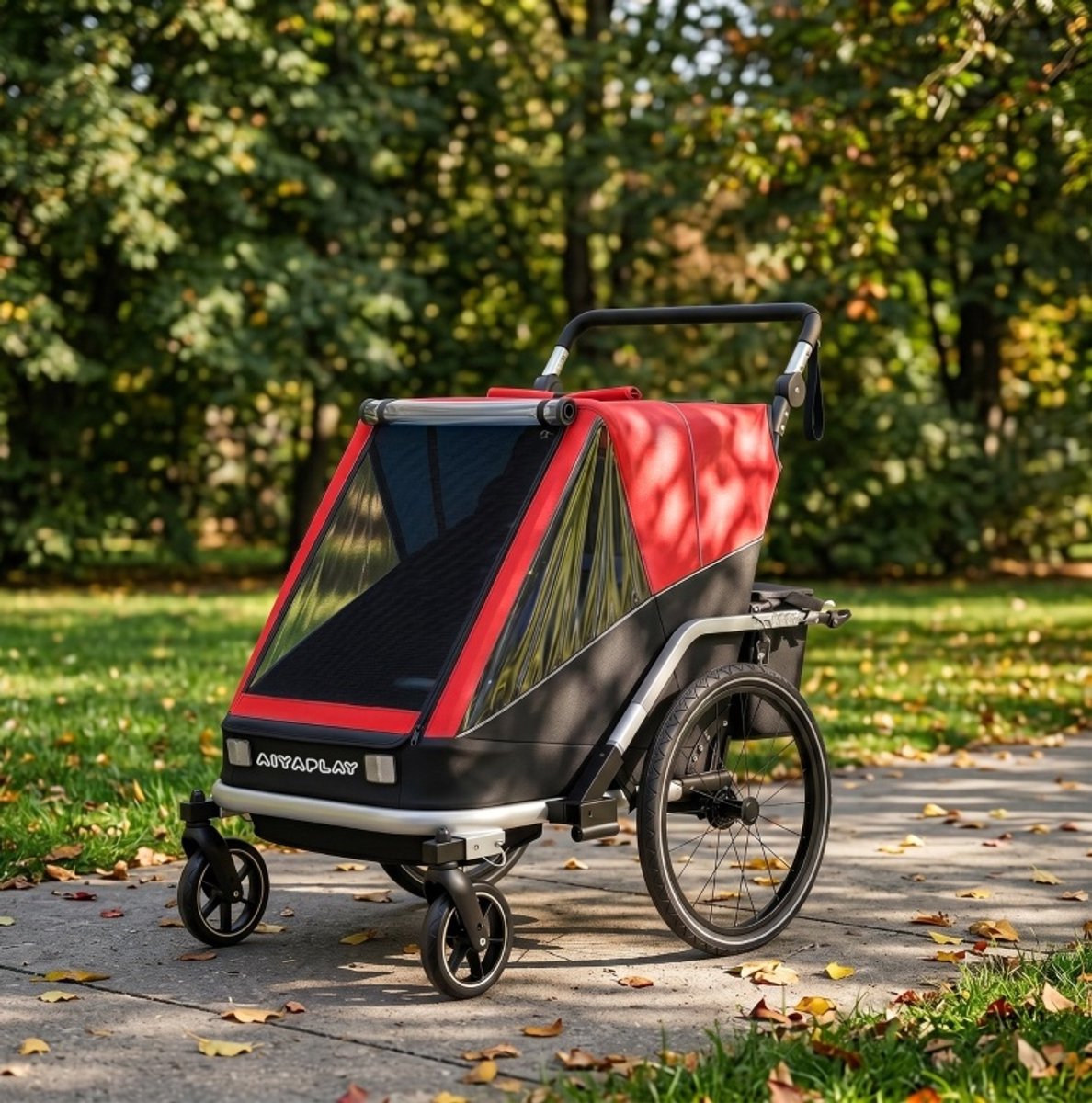 COVREO Kinderfietskar 148x83x102 cm rood aluminium - 2-zits 2-in-1 opvouwbaar - verstelbare rugleuning
