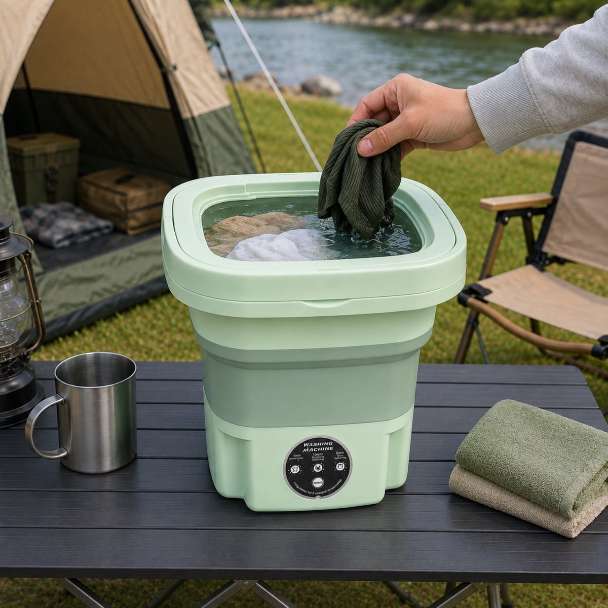 Aqua Laser Mini-wasmachine | Camping-wasmachine | Draagbare mini-wasmachine | Studenten Wasmachine | groen