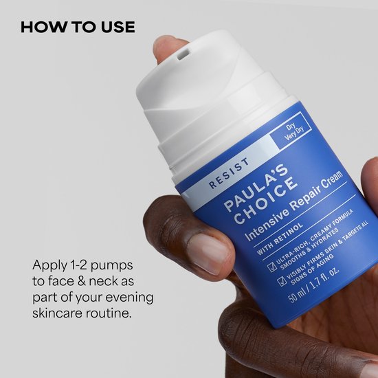 Paula's Choice Resist Intensive Repair Cream potje met witte pompdispenser, zojuist gebruikt.