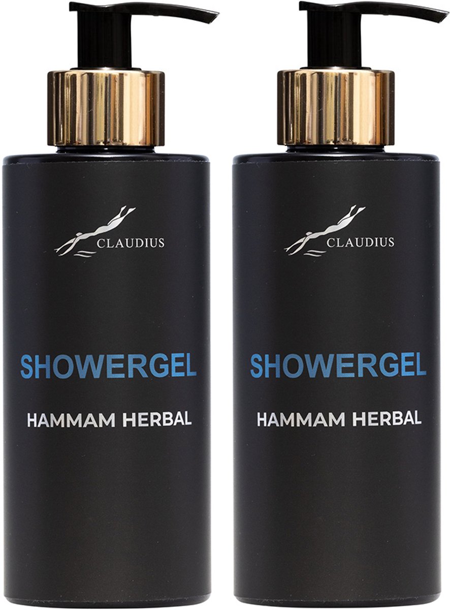Showergel Hammam Herbal 300 ml - met gouden pomp - zwarte fles - set van 2 stuks - Voordeelverpakking