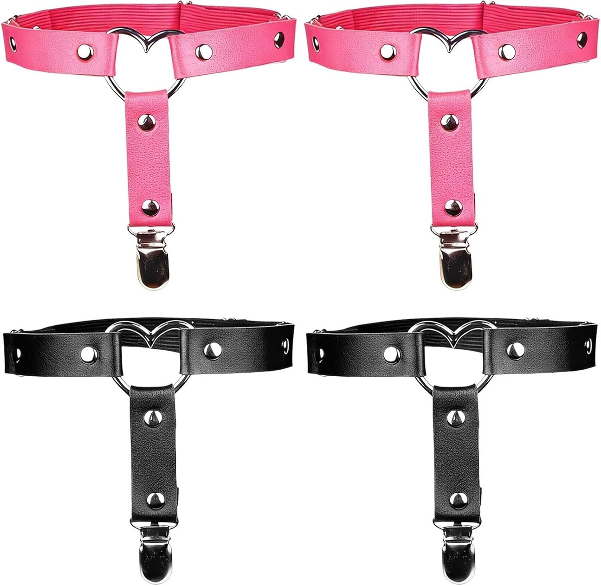 Verstelbare Garters voor Vrouwen in Zwart en Roze, Punk Gothic Lingerie Accessoires met Antislip Clips voor Halloween, Carnaval en Cosplay Feestjes