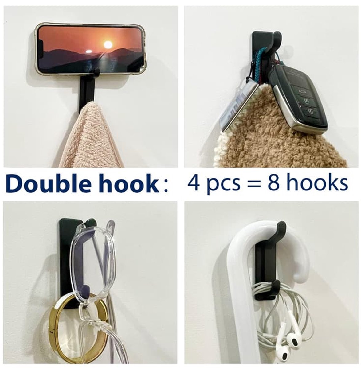 Kapstokhaken Geschikt voor aan de muur, £13; Zelfklevende deurhaken, zwart, 5 stuks