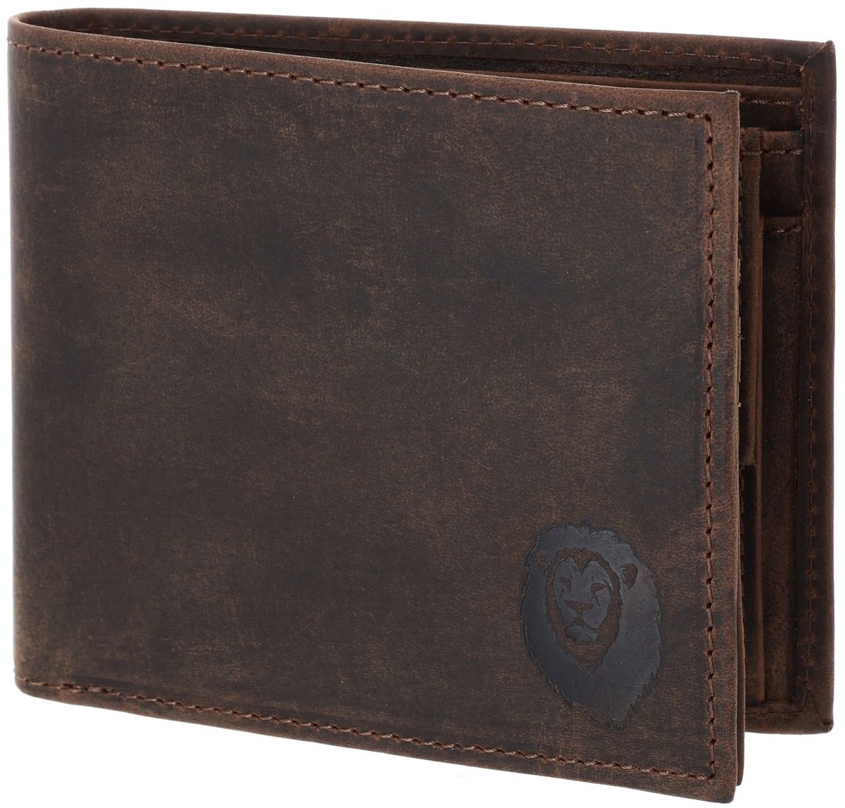 oxmox Leren portemonnee Leather RFID Protect Querscheinbörse Freedom Lion Embossed Vintage Dark Brown donkerbruin