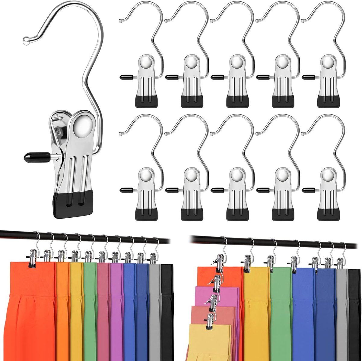 Bobypet - Broekhanger- Broekhangers met klemmen 20 Stuks - Metaal -Hoog draagvermogen - Antislip Rubber - Kledingkast Organizer - voor Leggings en Rokken