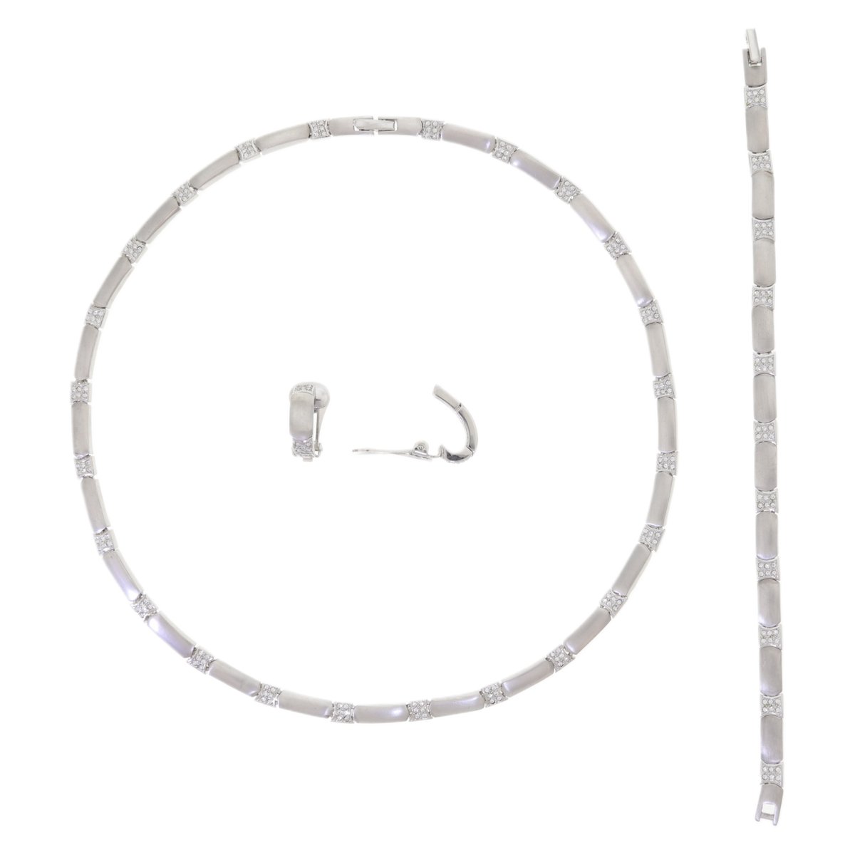 Schakelketting set dames mat zilverkleurig – cadeau vrouw – nikkelvrij – armband oorclips Oostenrijks kristal – geschenkverpakking
