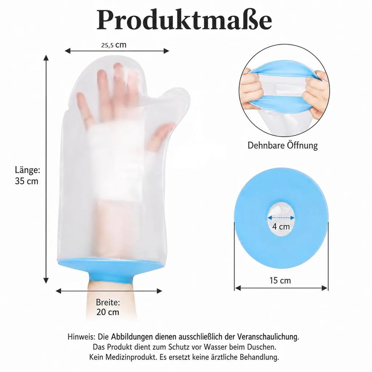 Beschermende douchehandschoenen Geschikt voor kinderen, waterdichte douchehandschoenen, Geschikt voor verbanden en gips, herbruikbare spatbeschermers.