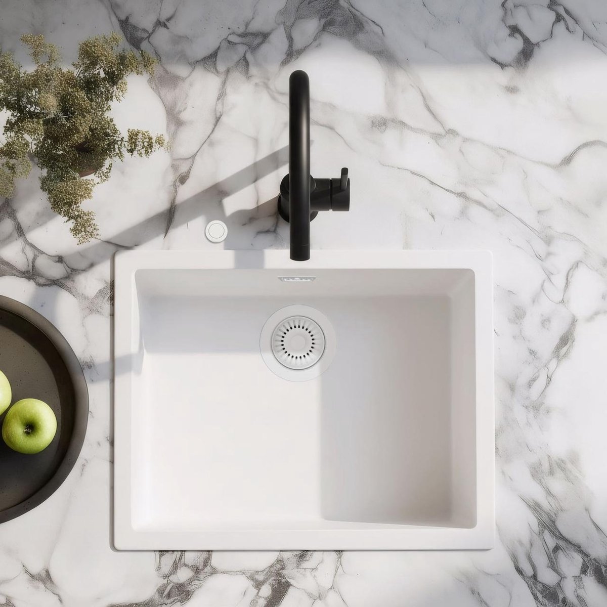 Spoelbak 50x40 cm wit onderbouw en opbouw Pure.Sink