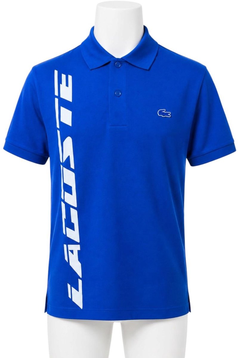 LACOSTE HEREN POLO SHIRT - BLAUW/WIT - KORTE MOUWEN - MAAT 4 (M)