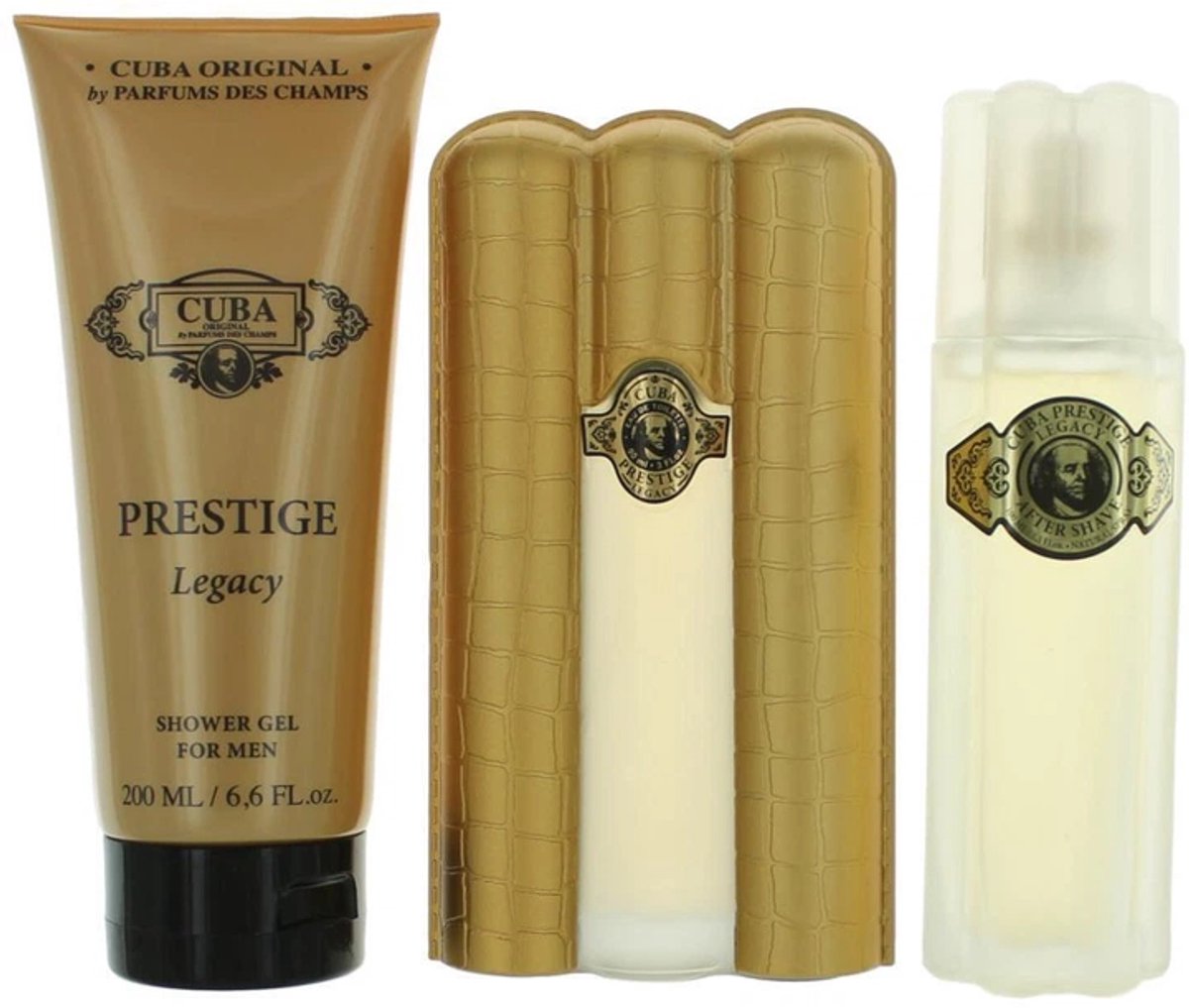 Cuba Prestige Legacy Gift Set for Men 3.3 fl.oz. Eau De Toilette Spray, 3.3 fl.oz. After Shave, 6.6 fl.oz. Shower Gel - 3 Piece