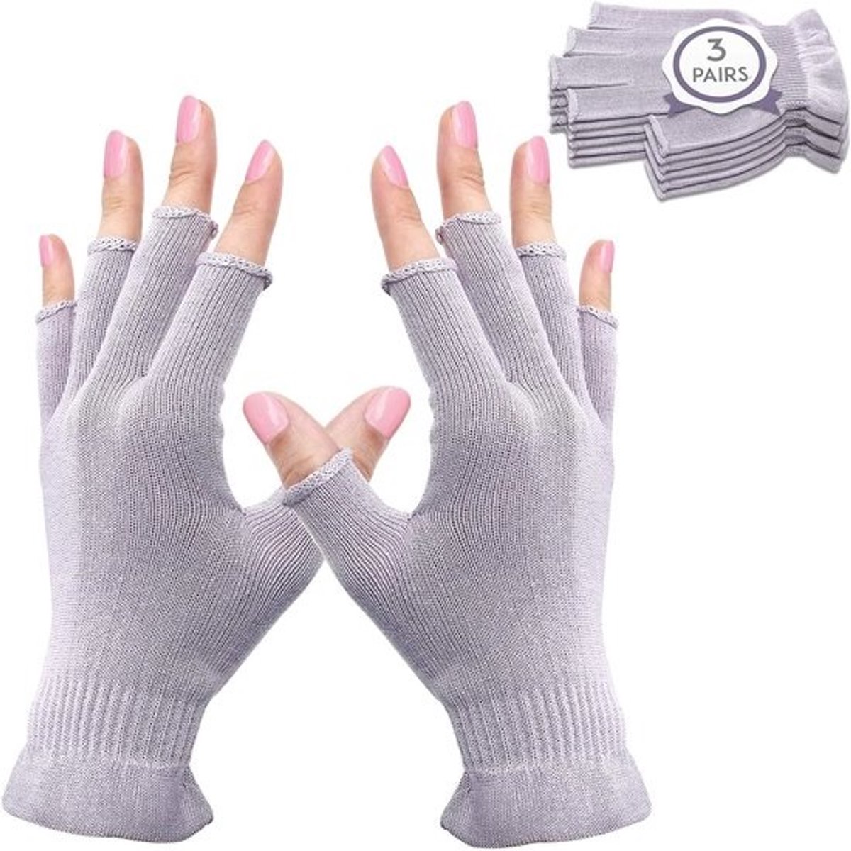 Vochtinbrengende Handschoenen - Schoonheidshandschoenen Spa - Droge Huid Verzorgen - Vingerloos Touchscreen - 3 Paar S/M - Bleek Paars