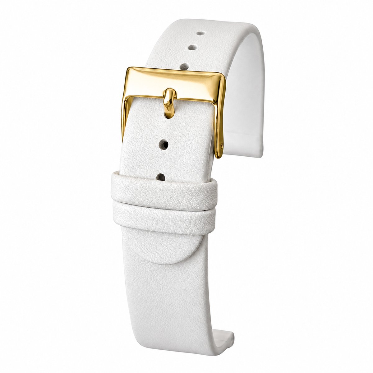 Horlogeband-horlogebandje-Wit-18mm-Echt Leer-Goudkleurige Gesp-Recht-Glad-Soepel-Zacht-Leer-18 mm