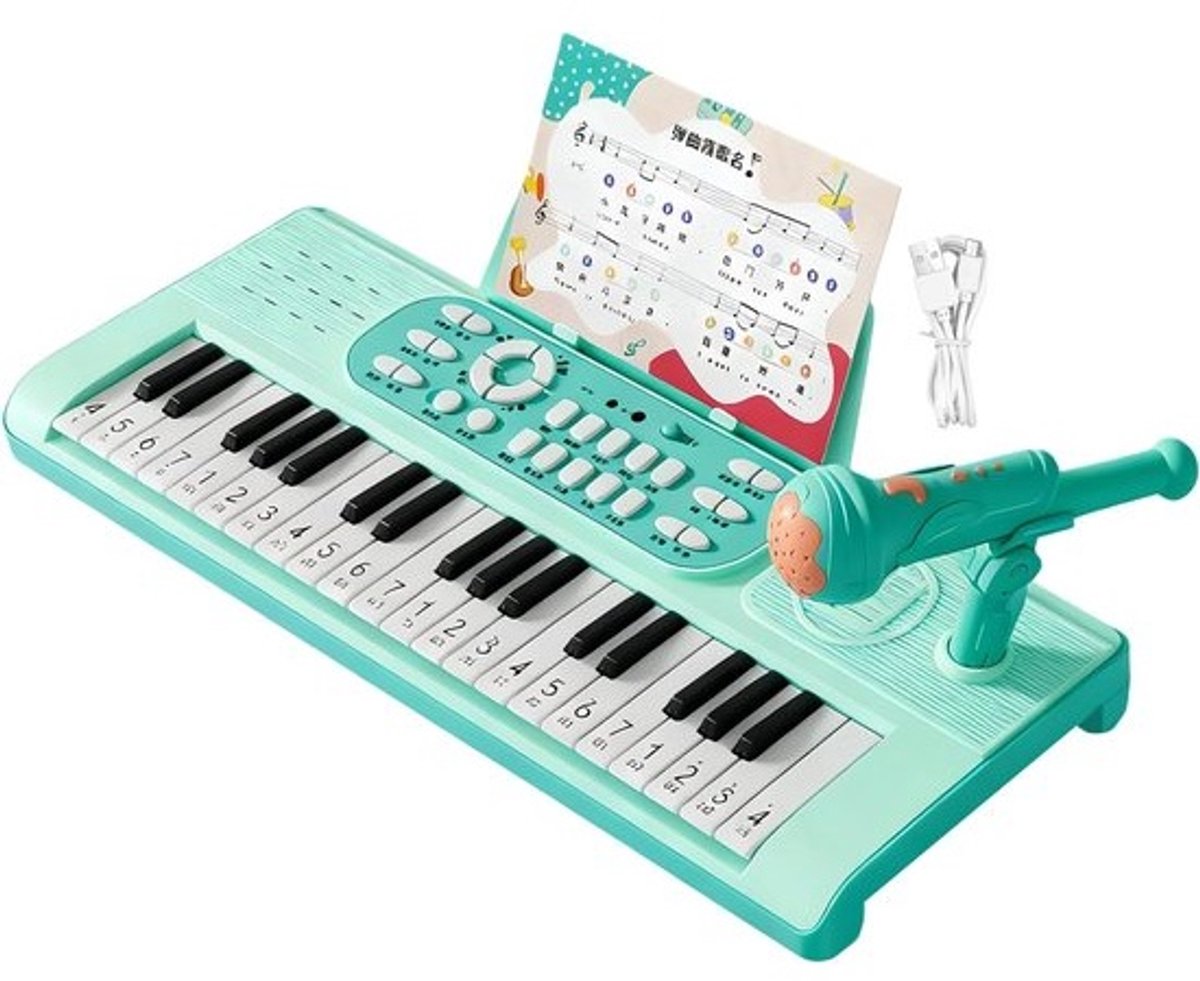 Kinder Piano Keyboard - Muziek Instrument - Muziek Ontdekken - Met Microfoon - 37 Toetsen - Blauw