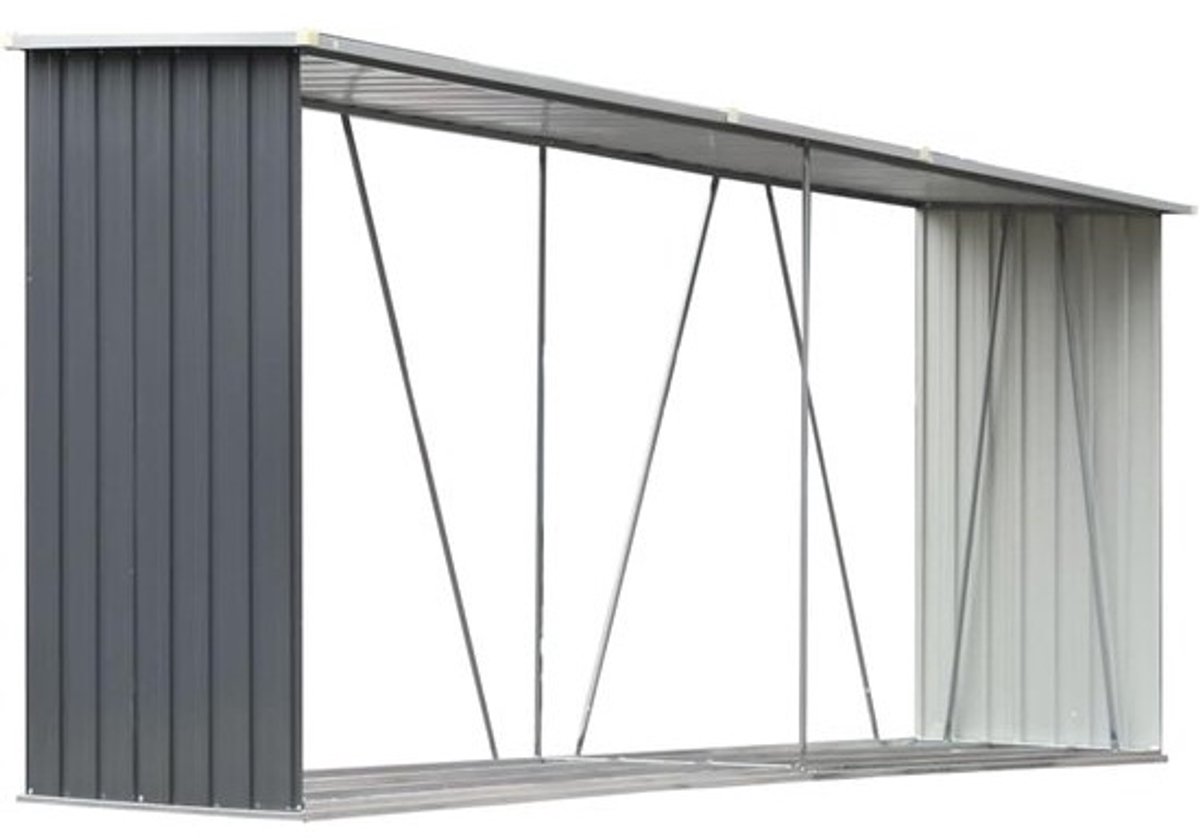 Tuinhuis Schuur - Opbergrek Hout - Brandhout Opslag - Verhoogde Bodem - 330 x 84 cm - Grijs
