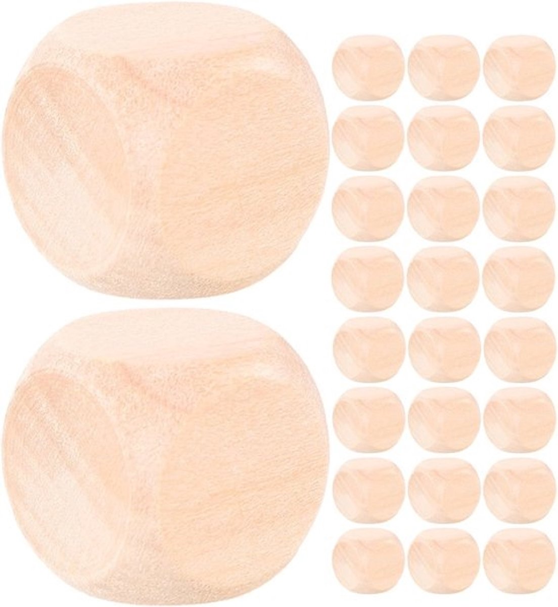 Houten Dobbelstenen - Blanke Kubussen - Knutselen Bordspellen - Gladde Afgeronde Randen - 18 mm - Natuurlijk Hout
