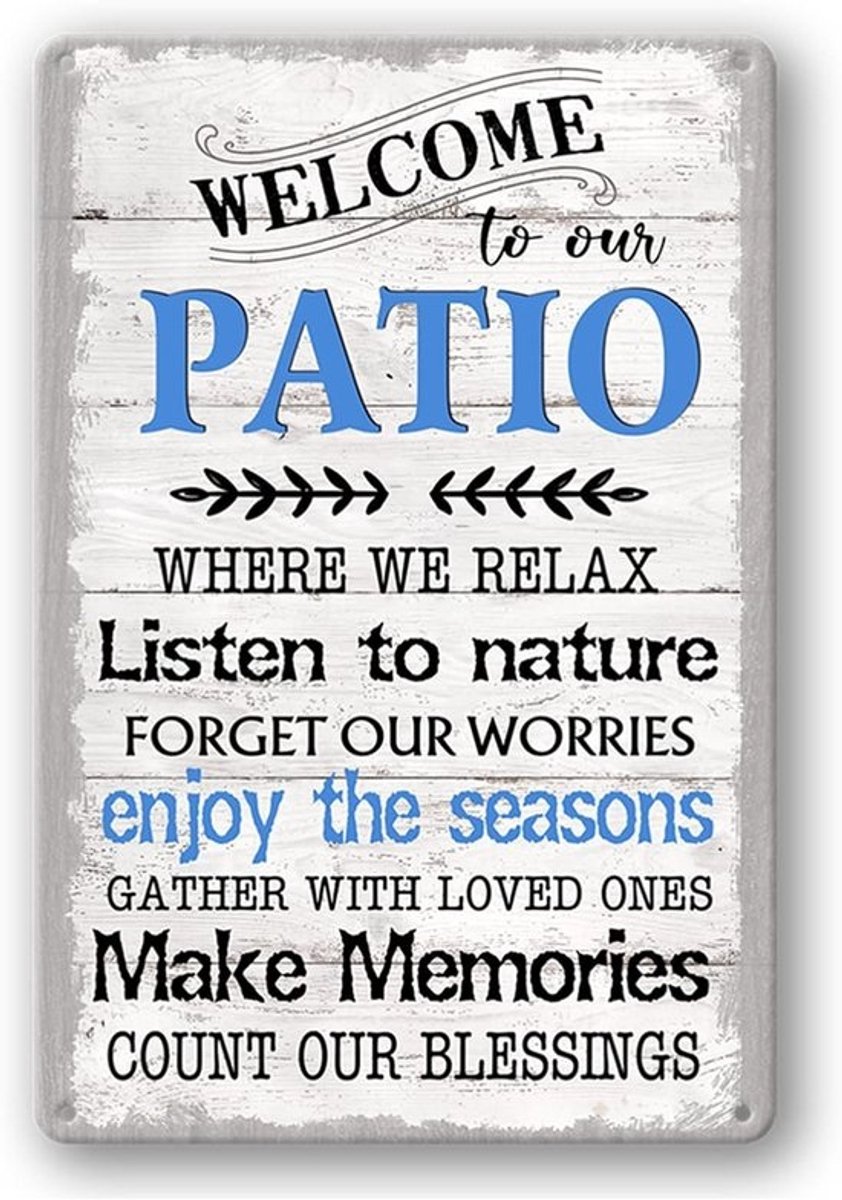 Terrasbord Welkom - Buitenbord Decoratie - Veranda Decoreren - Waterdicht & UV-bestendig - 20x30cm - Grijs