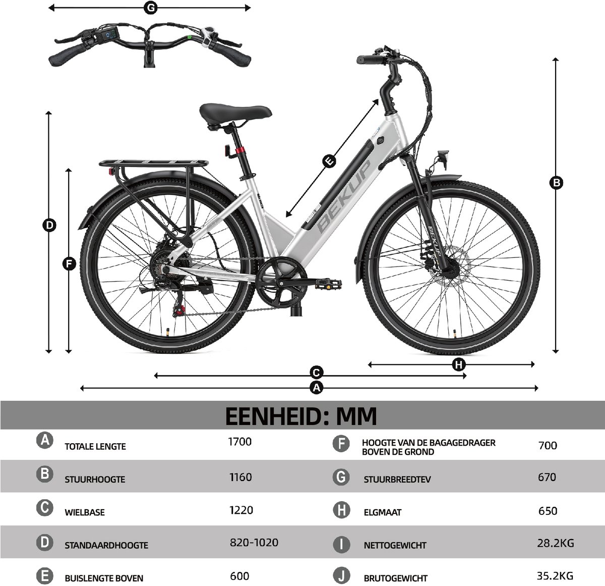 BEKUP V1 E-bike - 25 km/u - 26inch - 75km actieradius - 250W motor - 36V 14.5Ah accu - zilver thumbnail 5