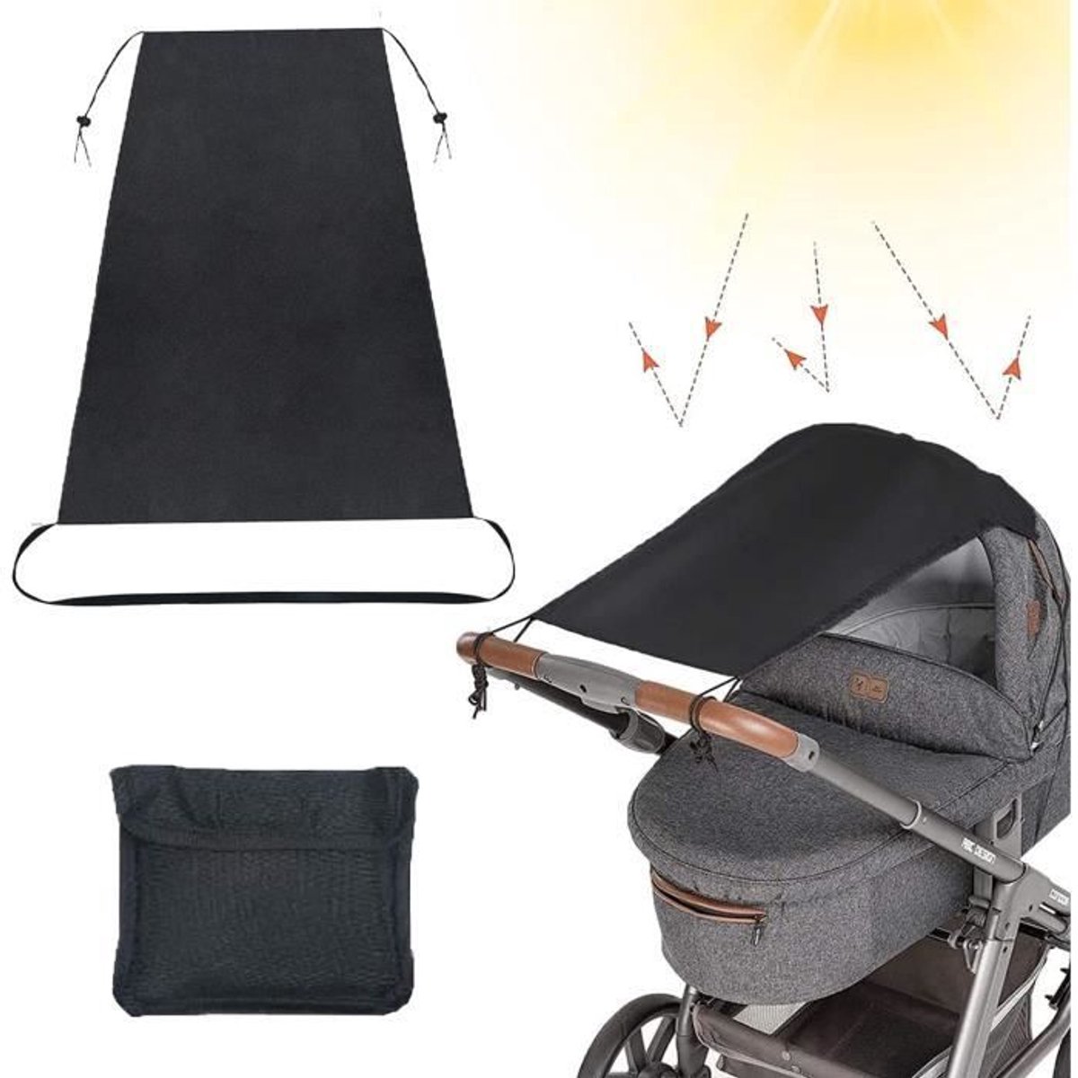Zonnescherm voor kinderwagen, universeel zonnescherm voor kinderwagen, verstelbaar zonnescherm, met UV 50-bescherming (zwart).