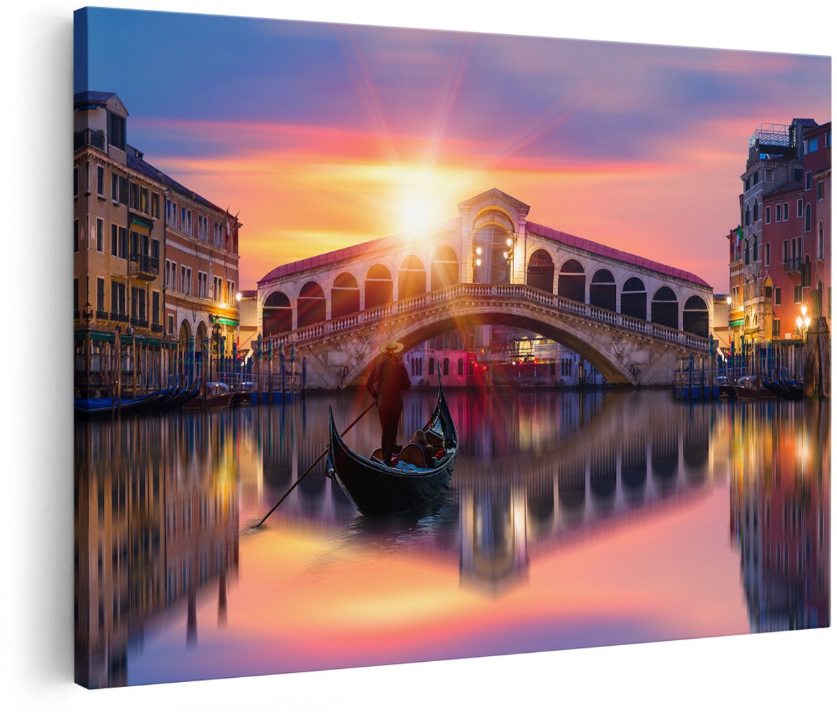Artaza Canvas Schilderij Gondel bij de Rialtobrug in Venetië, Italië - 180x120 cm - Groot - Foto Op Canvas - Wanddecoratie Woonkamer