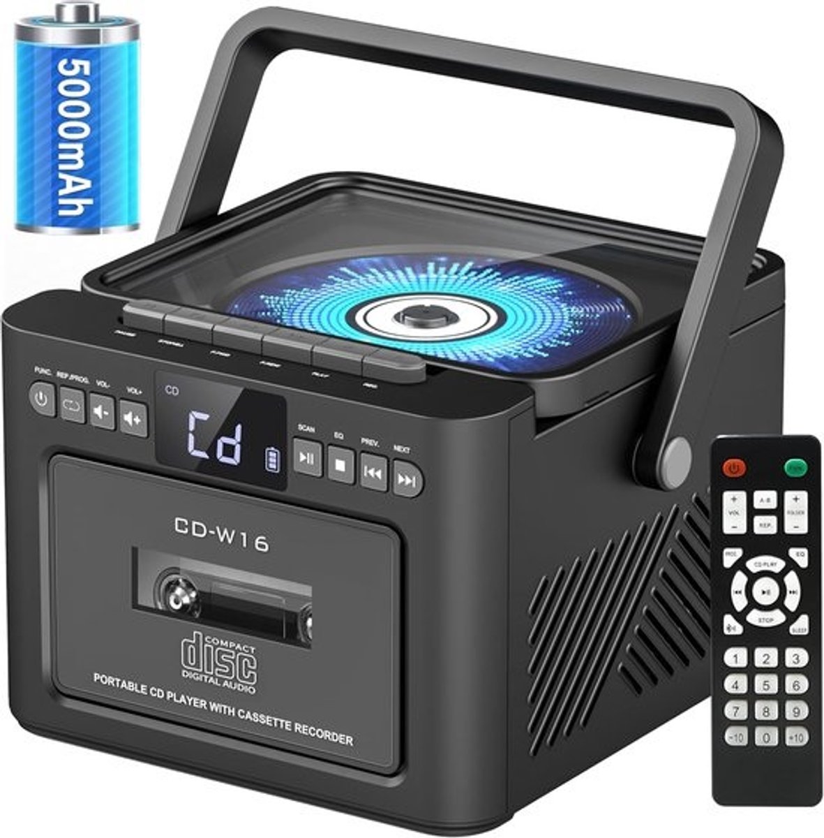 Boombox CD Speler - Draagbare Radio Muziekspeler - Thuis Muziek Luisteren - Met Cassette Opname Functie