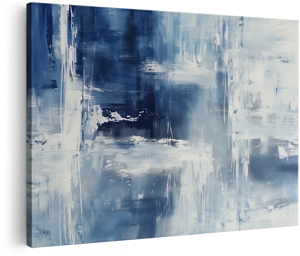Artaza Canvas Schilderij Abstract Blauw en Wit - 180x120 cm - Groot - Wanddecoratie Woonkamer - Schilderijen - Muurdecoratie